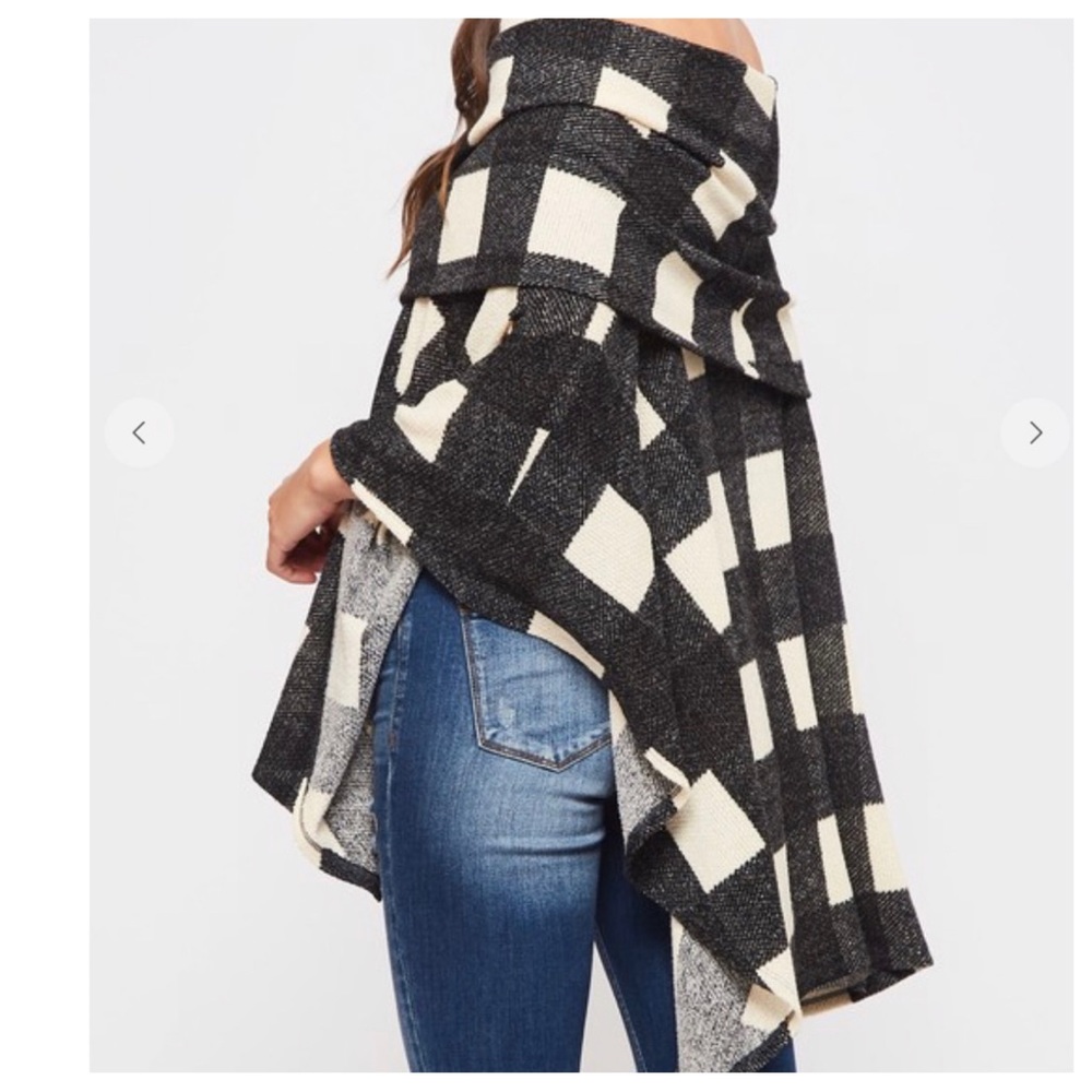 #22 Boho Tartan Plaid Sweater Poncho - Picture 5 of 5